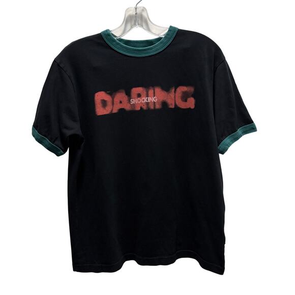 Heaven by Marc Jacobs Daring Shocking Graphic T-Shirt Small Black Green Trim - Picture 1 of 5